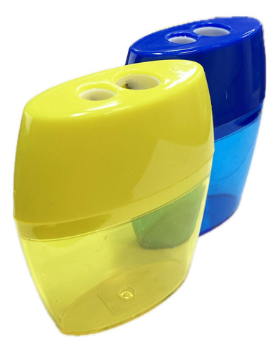 Sacapuntas Doble Con Contenedor Plástico Color Azul