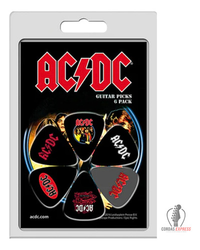 Kit Palhetas Colecionáveis Ac/dc Perri's Com 6 Unidades