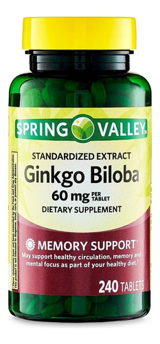 Ginkgo Biloba 60 Mg 240 Caps Ayuda Memoria Reduce Fatiga Spv Sabor Neutro