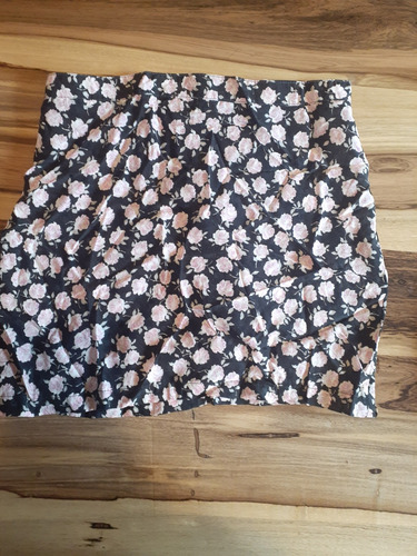 Pollera De Tela Fina Negra Con Flores Rosas Vintage Talle S