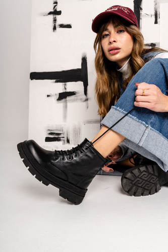 Borcegos Mujer Cuero Urbanos Acordonados Botas Moda Abril