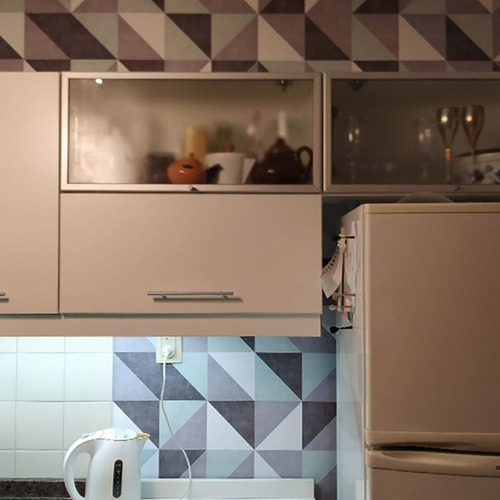 Imagen 5 de 6 de Lamina Autoadhesiva Pvc Cocina Simil Azulejos Triangulares