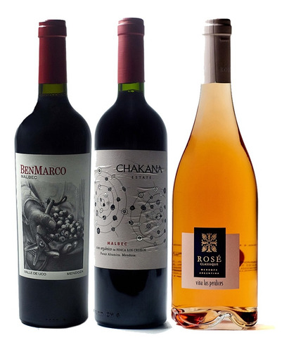 Vinos Malbec Tintos Rosados Premium Mix Caja X3