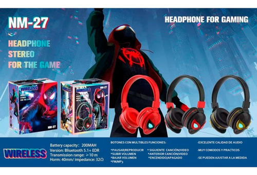 Auriculares Inalambricos Headphone Stereo Fm Hombre Araña Surtidos