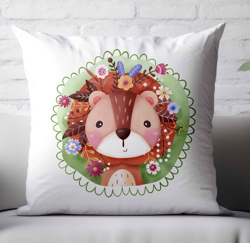 Souvenir 5 Almohadas 30x30 Cm Leon Leoncito Floridos Flores