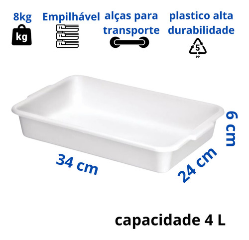 Kit Com 10 Bandejas Topa Tudo Branca 4litros Atacado Alimento Açougue Restaurante Salgado Cozinha - Santana