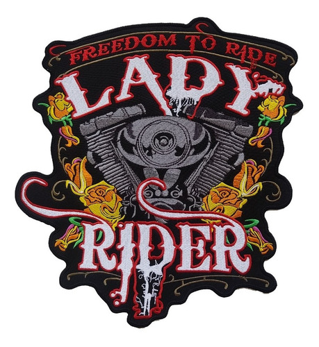 Parche Bordado Lady Rider Freedom To Ride Rosas Y Motos Girl