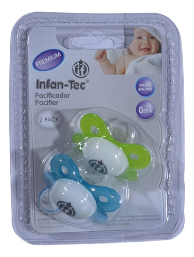 Chupete Anatomico Infantec 0m+ Linea Premium X2u Color Verde - Celeste Período De Edad 0-6 Meses