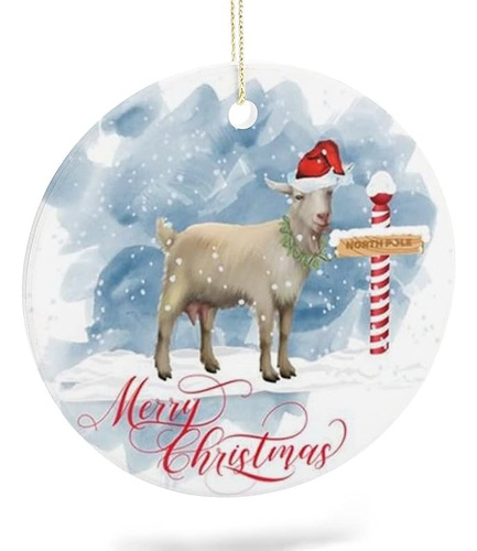 Merry Christmas North Pole Goat Adornos Redondos De Ceramica