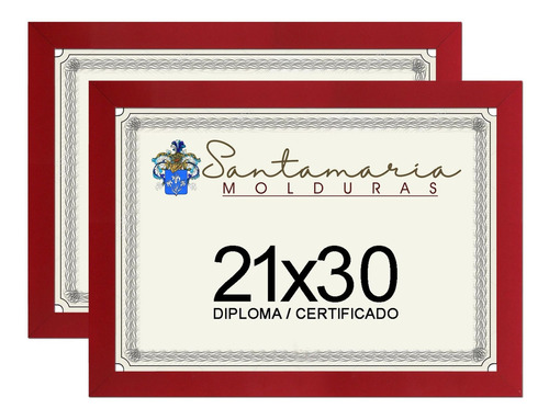 Kit 2 Molduras Porta Diploma Certificado A4 21x30 Vermelho Liso