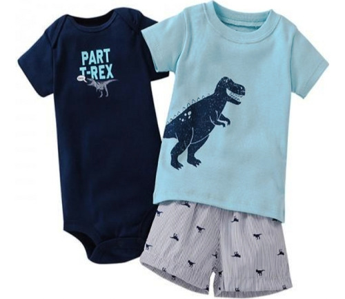 Set De 3 Piezas 1 Short Y 2 Bodies Dinosaurio Marca Pat Pat