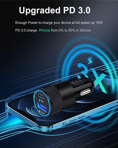 Cargador De Coche Usb C Pd 30w - Doble Puerto Usb A Y Usbc