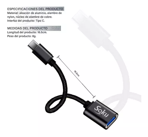 Adaptador OTG USB C a USB A 3.0 Aluminio
