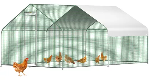 VEVOR VEVOR Gallinero grande de metal con gallinero, gallinero para patio  con cubierta impermeable, jaula para aves de corral al aire libre Spire,  gallinero, 6.5x9.8x6.5ft Gran espacio para gallinas, gallineros de patos