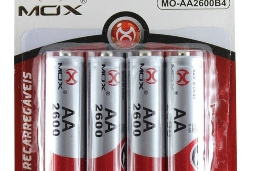 4 Pilhas Aa Recarregável Mox Aa 2600mah + Nf