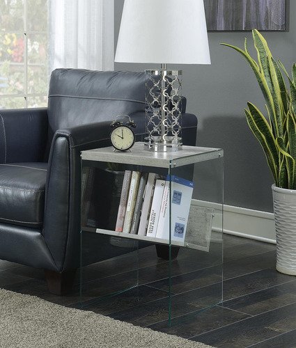 Mesa Auxiliar De Cristal Con Estante Abedul Sintético