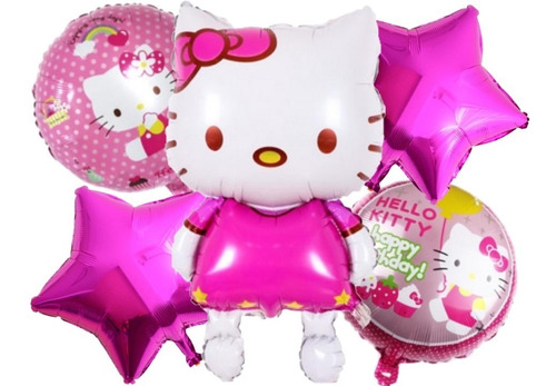 Pack 5 Globos Metalizados Hello Kitty Tamaño 100x62 Cms