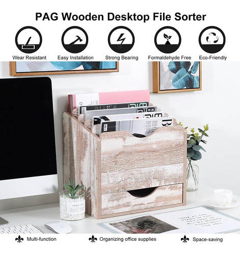 Pag Wood Desktop File Holder Organizer Mail Sorter With Draw