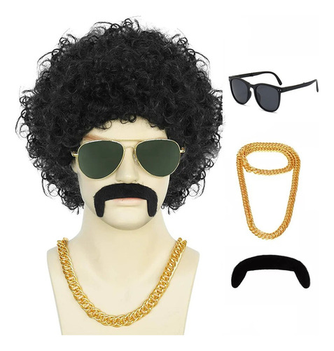 Peruca Masculina, Cabelo Encaracolado, Anos 70, Anos 80, Per