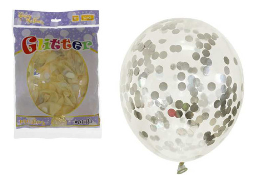 Globos Glitter 12  Latex Confeti Plateado (paq. De 50 Uni)