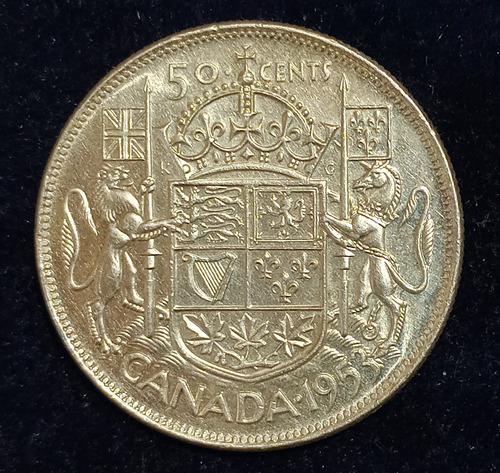 Moneda Canada 50 Cents 1953. Plata.