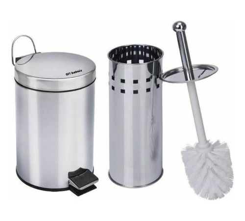 Cesto De Lixo Banheiro Pedal Inox Escova Sanitária 5 Litros