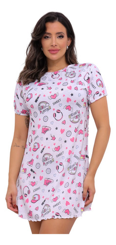 Camisola Conforto Camisão Feminino Pijama Meia Manga Adulto