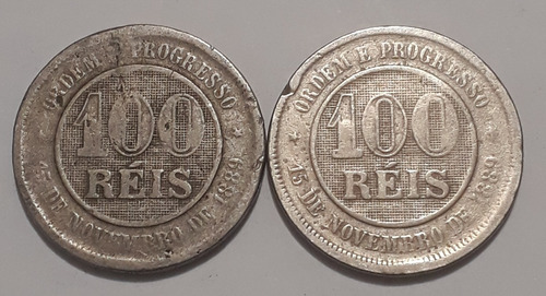 2 Moedas 100 Réis 1897 / 1898  República M*b*c Lindas