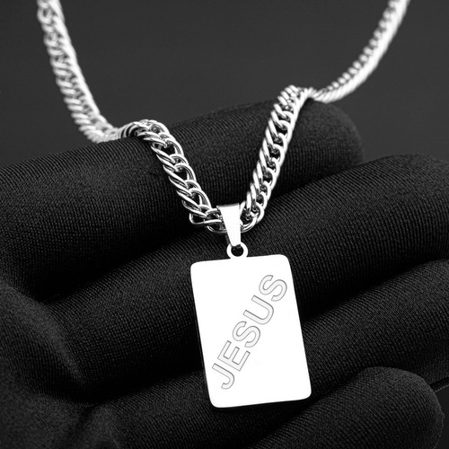 Corrente Masculina Grumet 4mm Jesus Prata J-1208 Aço Inox Cor Prateado