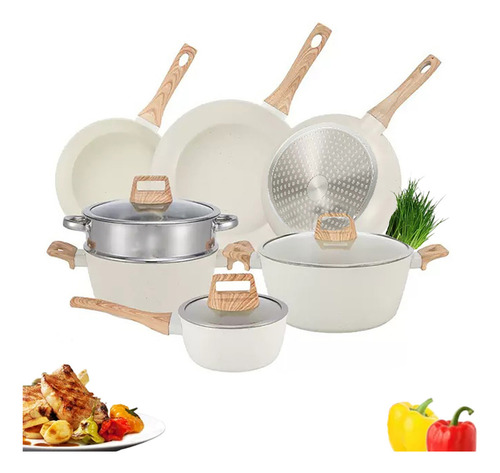 Bateria De Cocina Juego De Ollas Y Sarten 9 Piezas Blanco Makayla