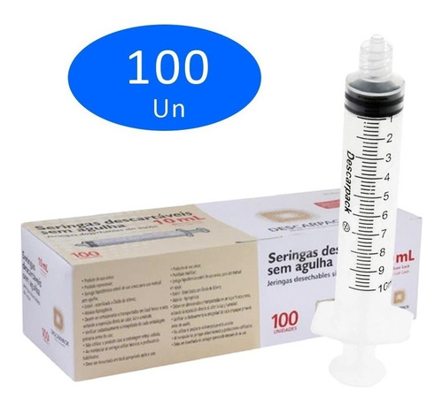Caixa Com 100 Seringas 10ml Descartável Sem Agulha
