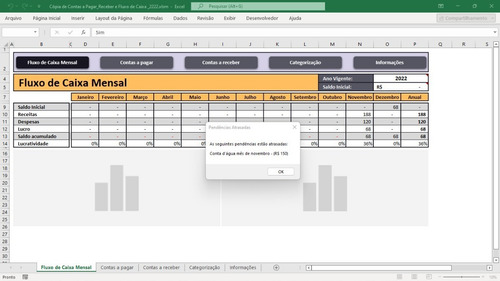 Planilha Fluxo De Caixa - Com Alertas