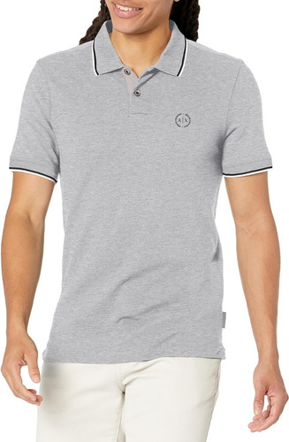 Playera Armani Exchange Polo Gris/n  Logo Ax Redondo Lateral