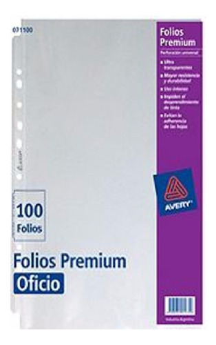 Folios Avery Oficio Premium 70 Micrones Polipropileno X 100