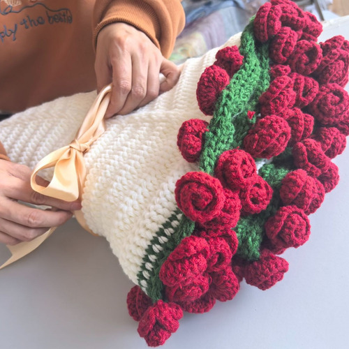 Bolsa De Material De Manta De Rosa Enganchada
