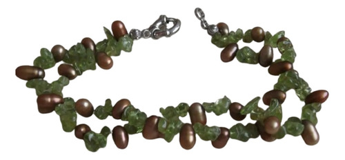 Pulseira Peridoto E Pérola Acobreadas