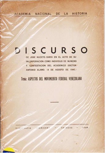 Aspectos Del Movimiento Federal Venezolano Caracas 1946