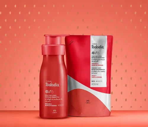 Kit Tododia: Creme Corporal Morango Baunilha Dourada 400ml + Refil Creme Corporal 400ml