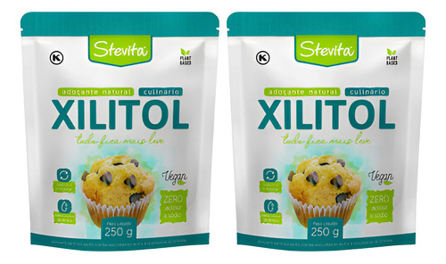 2 Adoçante Culinário Xilitol Com Stevia Em Pó Stevita 250g