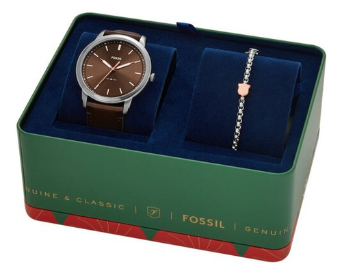 Reloj Hombre Fossil Fs6019set Neutra Color De La Correa Marrón Color Del Bisel Plateado Color Del Fondo Marrón