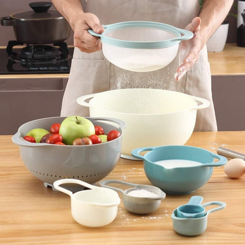 Cuencos Anidables Con Tazas Medidoras Colador De 8 Piezas