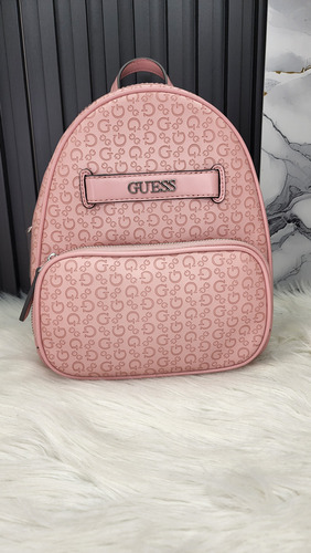 Backpack Guess Bb928730 Nueva 100 % Original Con Etiqueta Rosa Palo Estampado Níquel Rosa Pálido