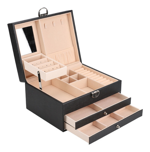 Caja De Almacenamiento De Joyas De Cuero Pu De Gran Capacida