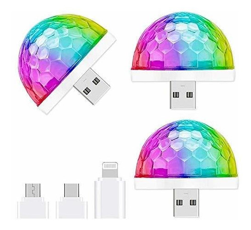 Usb Mini Disco Light, 3 Packs, Party Luces Ball Sound Activ