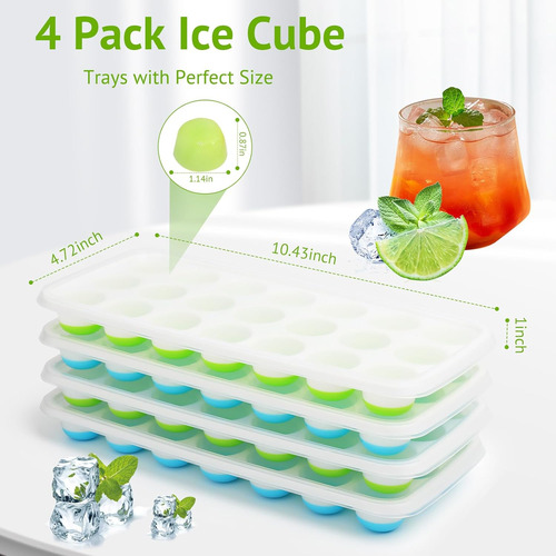 Houjip Paquete De 4 Bandejas Para Cubitos De Hielo, De Silic