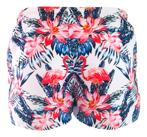 Traje De Baño Corto Hombre Floreado Flamingo Slim Fit Short