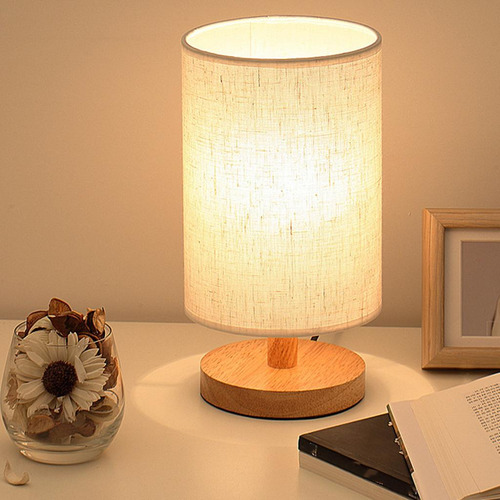 Lámpara De Mesita De Noche Base De Madera Luz De Noche Led
