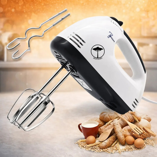 Batedeira Portátil De Mão Elétrica 7 Velocidades Para Bolo Massas Ovos Mixer Misturador Mini Batedor Compacta Potente 180w Branca Desmontável Leve Multiuso Doméstica Leve Prática Multiuso Rápida 127V