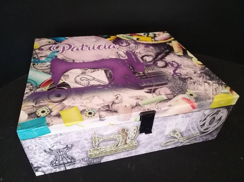 Imagen 1 de 10 de Costurero De Madera Vintage Violeta Con Divisiones