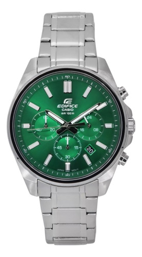 Reloj Casio Edifice Efv650d Azul Analogo Crono Fecha Wr100m Correa Plateada Bisel Plateado Fondo Verde